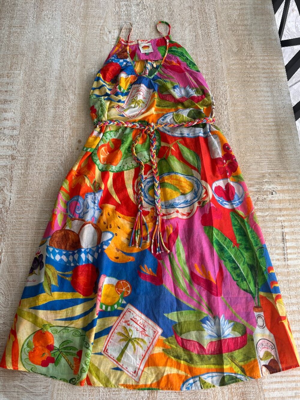Farm Rio Multicolor Summer Picnic Midi Dress Size Medium NWT - Picture 3 of 12